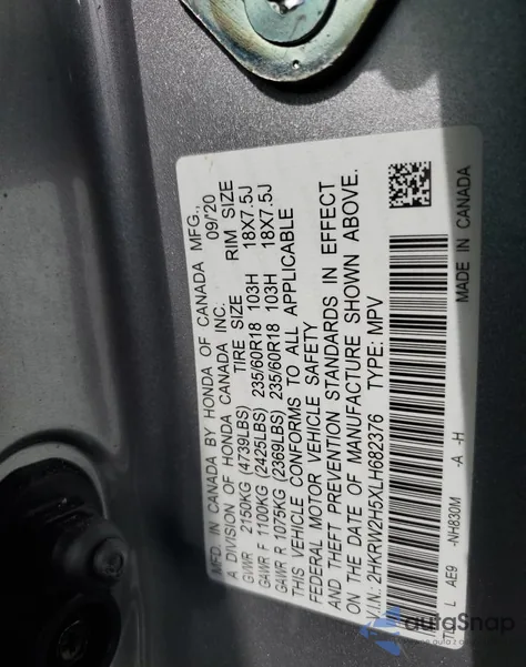 2020 Honda Cr-V Ex from USA, damaged, VIN 2HKRW2H5XLH682376